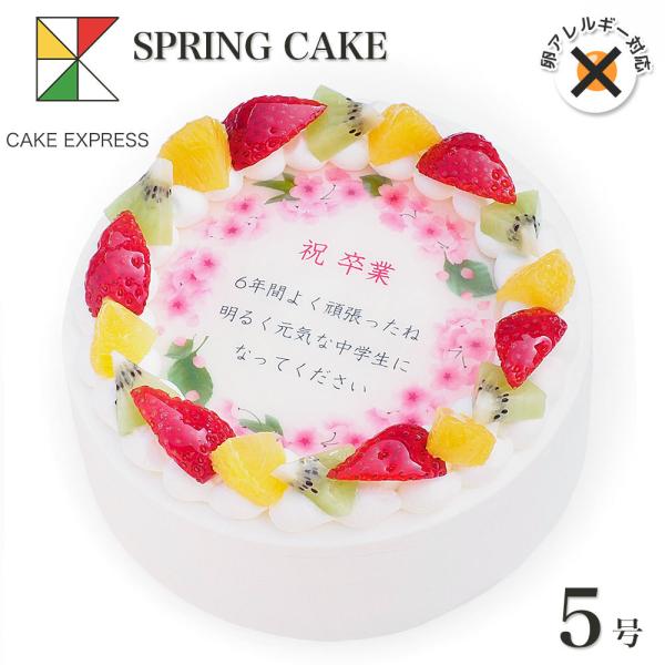 アレルギー対応 卵不使用 春のお祝い桜ケーキ メッセージ入りフルーツ三種生クリーム 5号