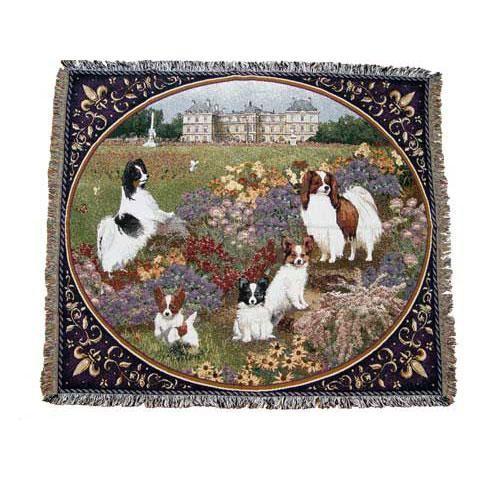 《取寄せ対応》ゴブラン織りのタペストリー パピヨン W152 x H124cm 犬の刺繍が素敵なラグ...