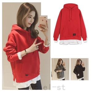 2021新作パーカー レディース 女性 スウェット トレーナー プルオーバー フード付き 切り替え 重ね着