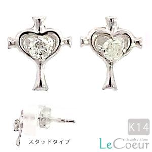 ピアス クロスハート ダイヤモンドピアス ホワイトゴールド ハート
