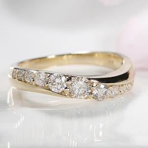 18金 ダイヤモンド ウェーブ リング イエローゴールド ピンクゴールド ホワイトゴールド K18YG PG WG 0.5ctUP　指輪　レディース ギフト ホワイトデー