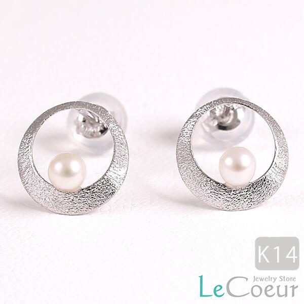 ピアス 14kホワイトゴールド タンスイパール 小さめ 一粒 ファッションジュエリー 淡水 両耳 レ...
