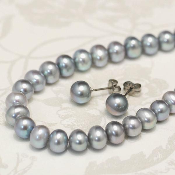 7mmグレー淡水真珠ネックレス・ピアス/イヤリングセット　冠婚葬祭 いざという時心強い美珠フォーマル...