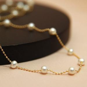 K18YG アコヤ真珠 ステーションネックレス （シャンパンゴールドカラー
