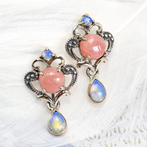 ピンクオパールカッパー K14GF ピアス ふんわりピンクのモザイク