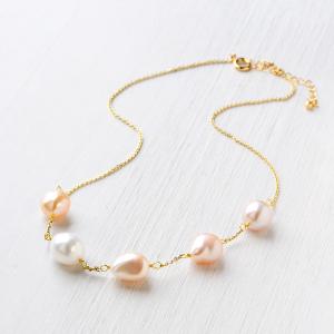 グレー ケシ バロックパール ロングネックレス 上品シルバーグレー