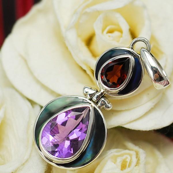 アメジスト ガーネット ペンダントトップ　ブラックシェルの黒が効く　クールなデザイン KA66 S1...