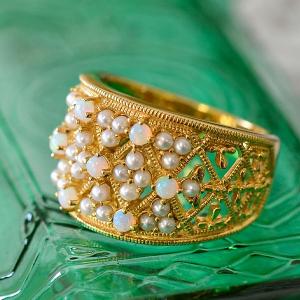 碌山 シードパール マルカジット フラワー リング 2本セット 重ね付け