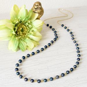 10mm ナチュラルブルー バロック アコヤ真珠 ロングネックレス ピアス