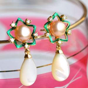 ピンクオパールカッパー K14GF ピアス ふんわりピンクのモザイク