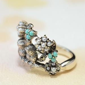 碌山 ターコイズ シードパール リング 小鳥が...の詳細画像4