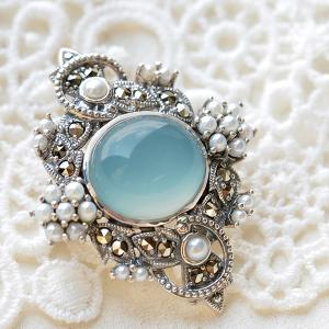 青メノウ カメオ ブローチペンダント K18YG Pt900 緻密な彫刻が美しい