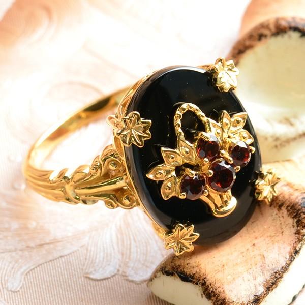 碌山 オニキス＆ガーネット花かごリング　RP 201R0267-ONC 【メール便不可】