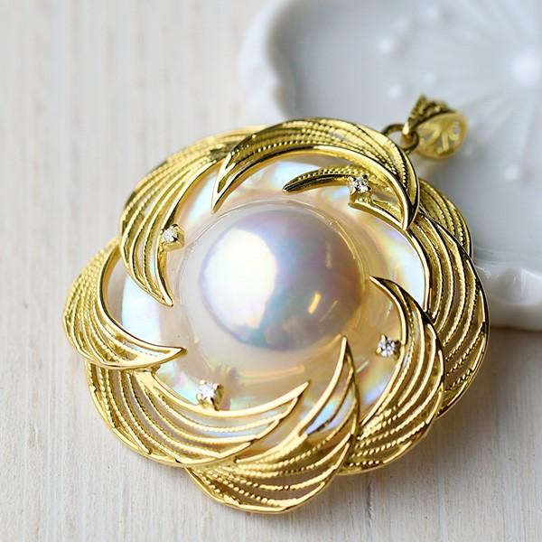特級 マベ真珠 ダイヤモンド K18YG ペンダントトップ　世界に誇る極上の輝きを放つ奄美産