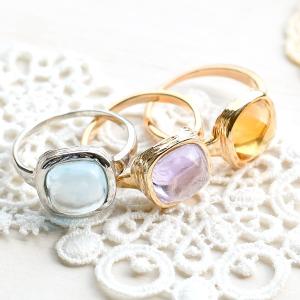 スクエアカボション 選べる天然石 リング ぷるんとキュートなカラー