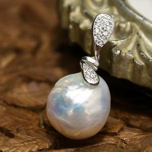 有核淡水真珠 セミバロック/セミラウンド ペンダントトップ パール K18