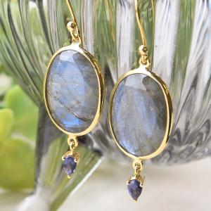 ラブラドライト アクアマリン ピアス 揺れる神秘的なオーロラブルー