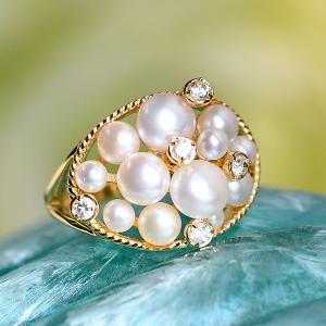 碌山 シードパール マルカジット フラワー リング 2本セット 重ね付け