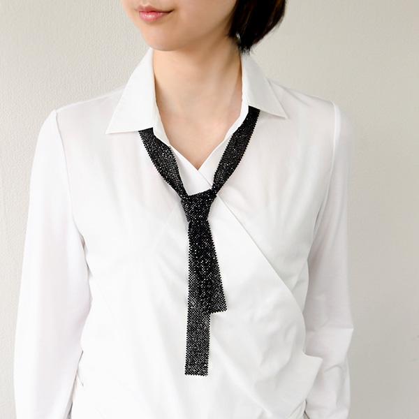 ブラックスピネル 100cm ラリエット シャープにきらめくブラック リボン タイ チョーカー