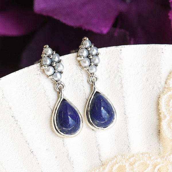 碌山 ラピスラズリ シードパール ピアス/イヤリング　深い紺碧が揺れる　RP 204E0325-LP...