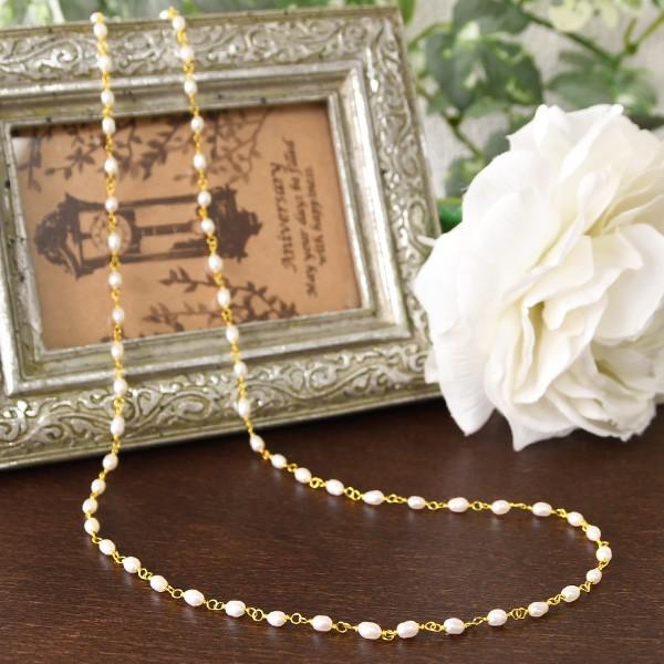 ベビーパール しゃらしゃら ネックレス 80cm　可憐なホワイト淡水真珠を丁寧に繋いだ繊細なネックレ...