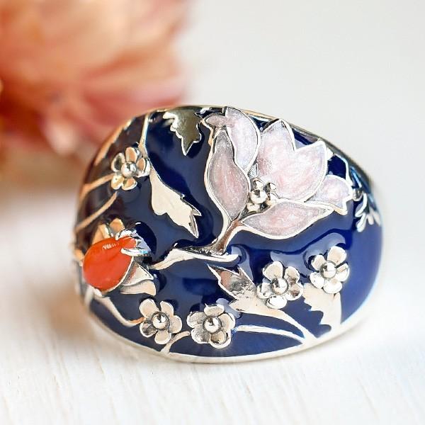 碌山 ウィリアムモリス メドウェイ 珊瑚 エナメル リング　ウイリアム・モリスの公式ジュエリー Wi...