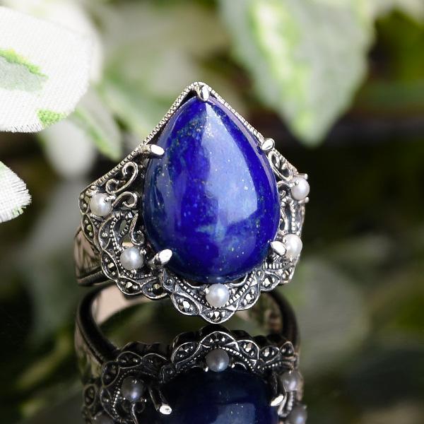 碌山 ラピスラズリ シードパール リング　エレガントなミッドナイトブルー ゴージャス大粒　RP 20...