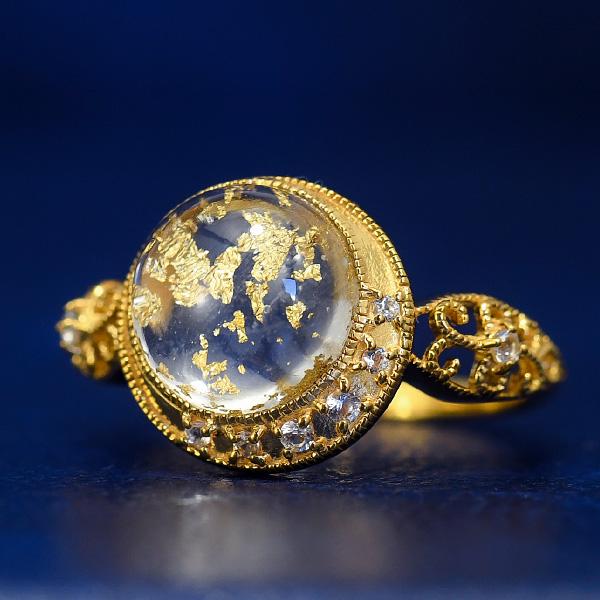 碌山 金箔 クリスタル ムーン リング　うるうる水晶にきらめくゴールド 月 クォーツ RP 202R...