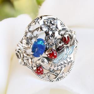 指輪 レディース ウィリアムモリス いちご泥棒 ガーネット シルバー925