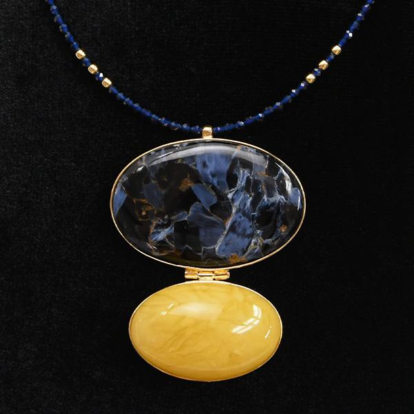 ロイヤルアンバー ピーターサイト ブルースピネル ペンダント ネックレス　希少な乳白色のポーランド産...