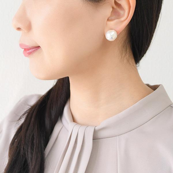14mm バロックパール 淡水真珠 ピアス イヤリング K18 K14 SV925 存在感抜群大珠！...