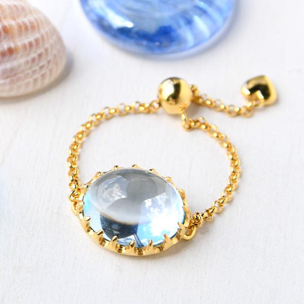 碌山 特注 ブルートパーズ チェーン リング　ぷっくりカボション フリーサイズ ルコリエ別注 RP ...