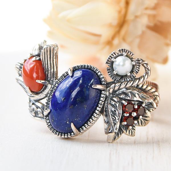 碌山 ウィリアムモリス メドウェイ ラピスラズリ 珊瑚 リング　 ウイリアム モリスの公式ジュエリー...