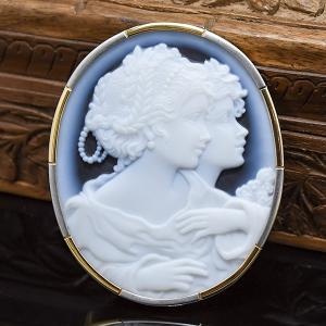 シェルカメオブローチ K18YG ペンダントトップ兼用 女性 横顔 花