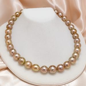特大 14mm ナチュラル メタリックカラー 淡水真珠 ネックレス レア