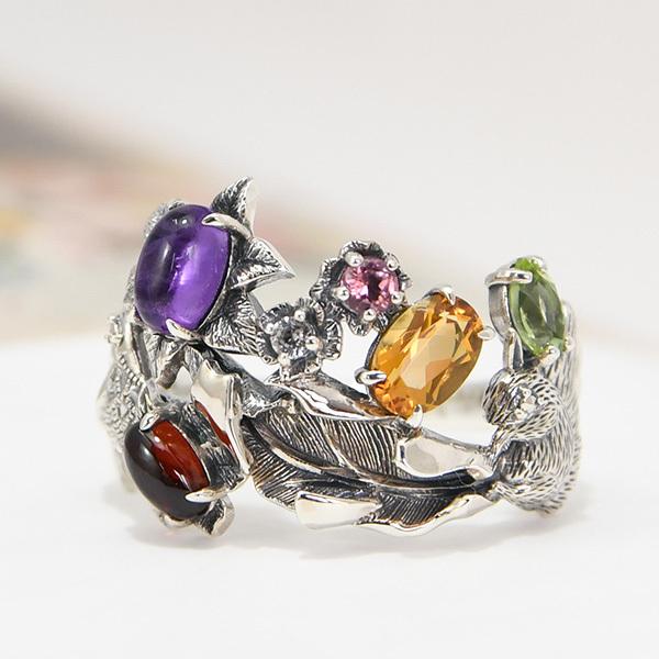 碌山 ウィリアムモリス リスとナイチンゲール リング マルチ カラーストーン　国内唯一のウイリアム ...