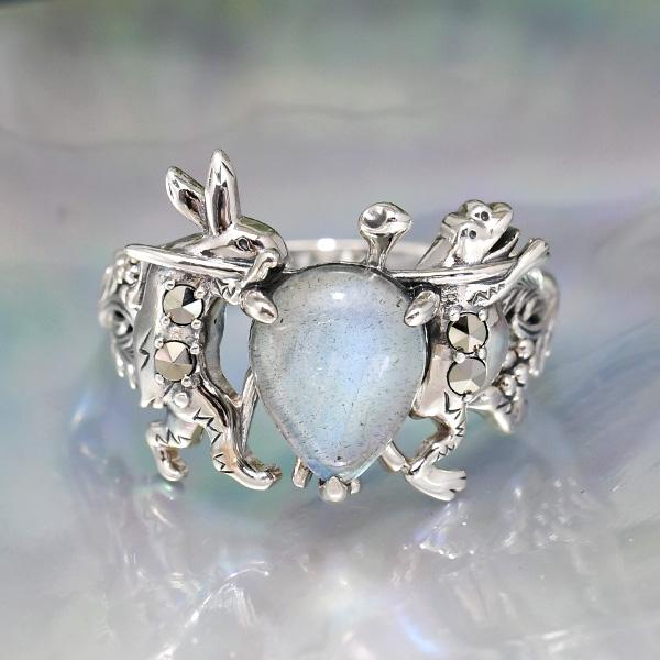 碌山 鳥獣戯画 宴会の準備 リング ラブラドライト 高山寺公式 RP 407R0006-TY