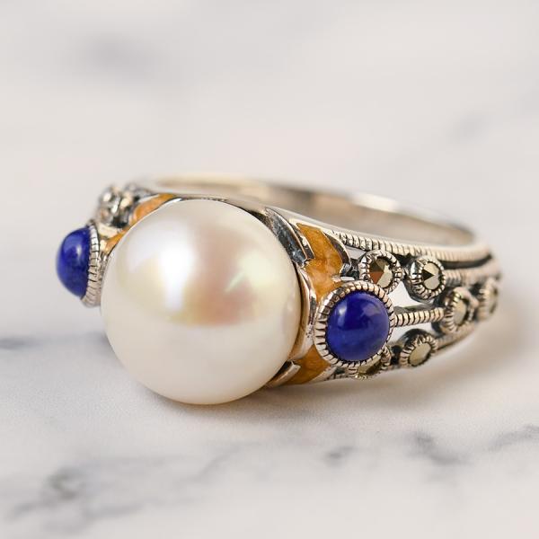 碌山 フェルメール 真珠の耳飾りの少女 リング 淡水真珠 ラピスラズリ パール　RP 206R012...