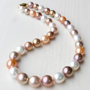 マルチカラー 12mm 淡水真珠 ネックレス ナチュラルカラー  天然色の大珠パール！