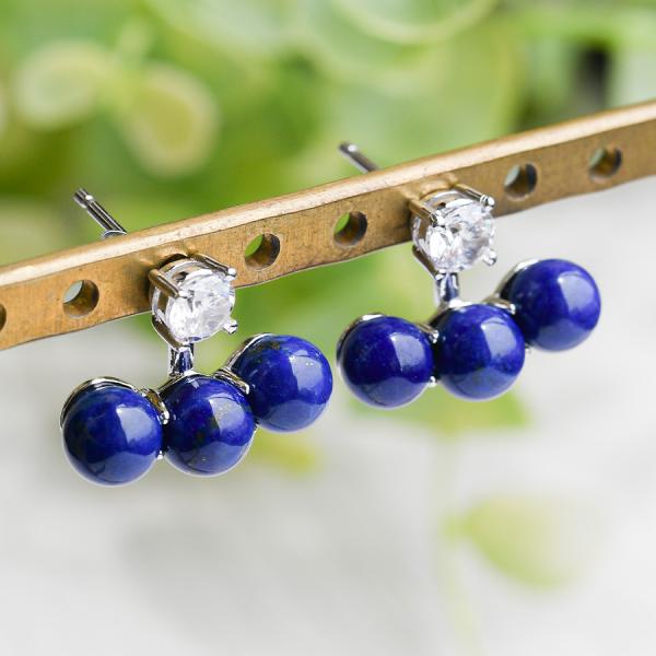 3連 ラピスラズリ ピアス　夜空のような紺碧にきらめきを添えて♪ KA58 ES00898LZ