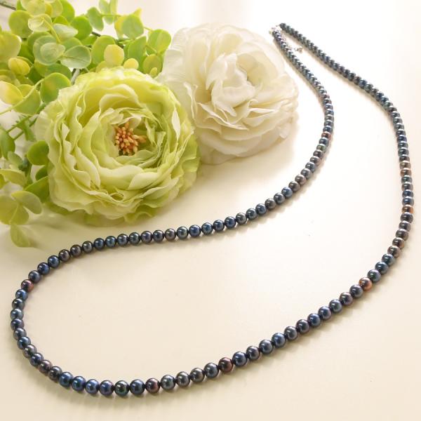 ベビーパール アコヤ真珠 80cm ロングネックレス　キリッと美しくシックなカラー ダークブルー 5...