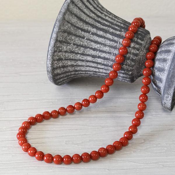地中海 赤珊瑚 6.5-7mm 丸玉 ネックレス　ピリッと効く赤 胡渡サンゴ