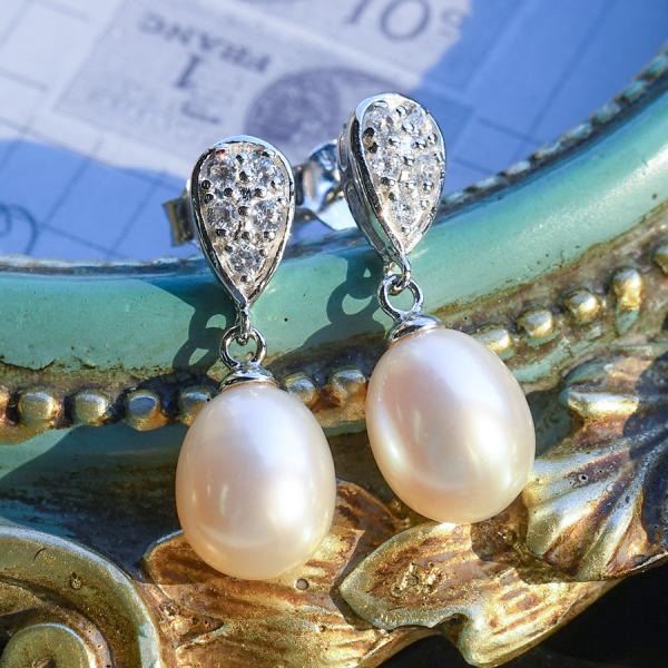 7mm ドロップ 淡水真珠 ピアス エレガントに揺れてかわいいパヴェパール！ KB25