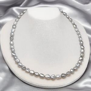 グレー ケシ バロックパール ロングネックレス 上品シルバーグレー