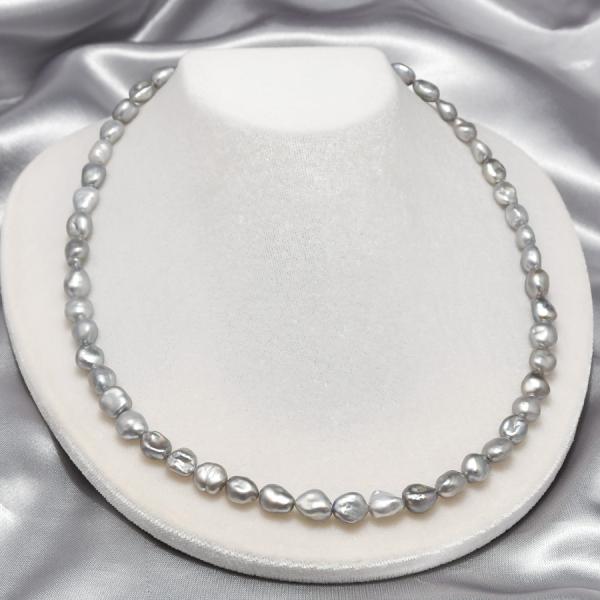 グレー ケシ バロックパール ネックレス　上品シルバーグレー 淡水真珠 アジャスター付