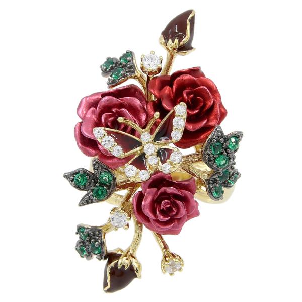 薔薇 ブーケ バタフライ ローズレッド リング 蝶 KA18