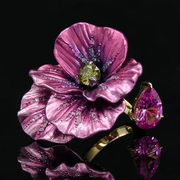 グラマー ピンク フラワー フォーク リング 華やかな大ぶり 大輪の花 KA18 2RS050280...