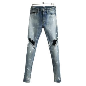 新品 RESOUND CLOTHING "LOAD DENIM" クラッシュ加工 ハイパーストレッチ スキニーデニム パンツ / size 1(S) L.INDIGO RC7-SSK-004｜leconstruction