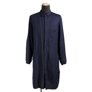 KLASICA クラシカ / 美品 リラックスフィット ロング シャツ / ヴィスコースリネン / size 2 (NAVY)｜leconstruction