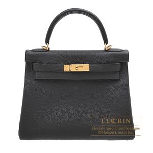エルメス　ケリー28/内縫い　ブラック　トゴ　ゴールド金具
